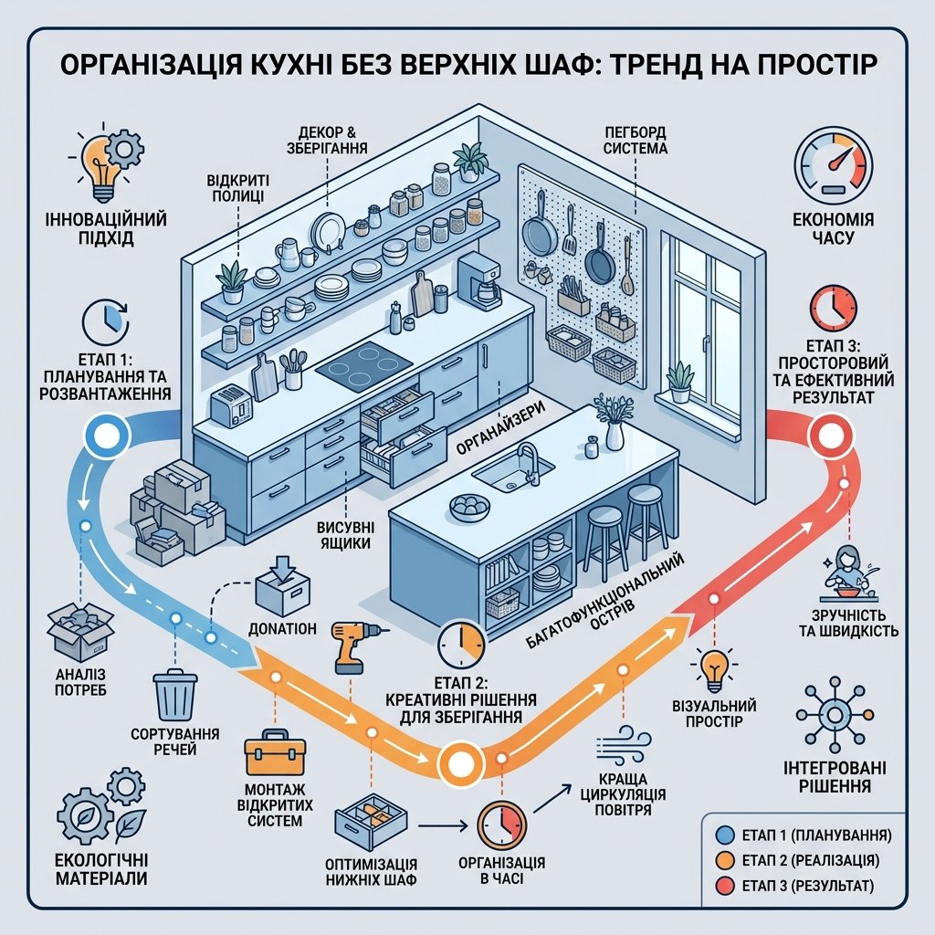 Організація кухні без верхніх шаф: тренд на простір